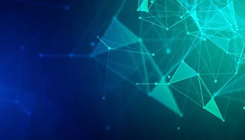 Digital technology speed connect blue green background cyber polygonal tech Illustrazione stock