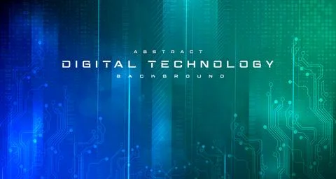 Digital technology speed connect blue green background, abstract polygon cyber i Stock Illustration