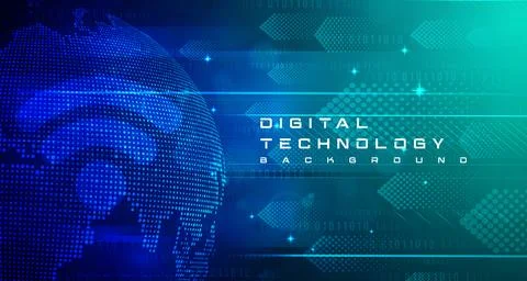 Digital technology speed connect blue green background, abstract polygon cyber Illustrazione stock
