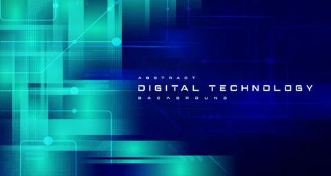 Digital technology speed connect blue green background, abstract polygon cyber Stock Illustration