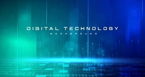 Digital technology speed connect blue green background, cyber nano information Stock Illustration