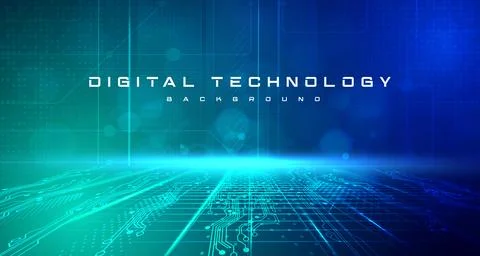 Digital technology speed connect blue green background, cyber nano information Stock Illustration