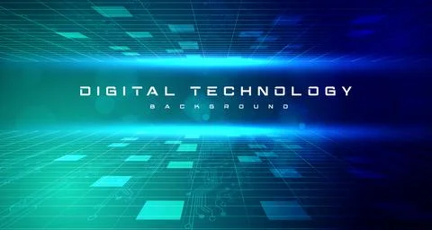 Digital technology speed connect blue green background cyber information tech Illustrazione stock