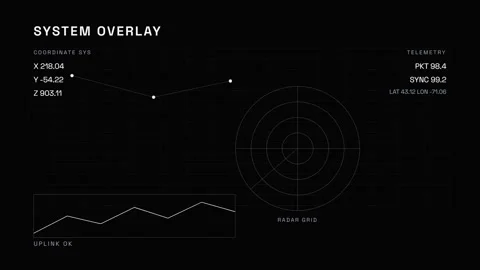 Digital technology system interface displaying real time radar data metrics 스톡 동영상 343773758