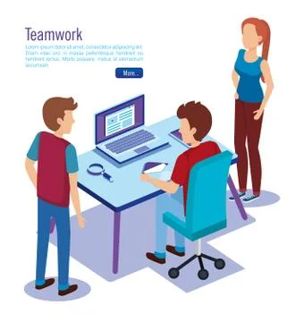 Digital technology with teamwork isometrics Stock Illustration