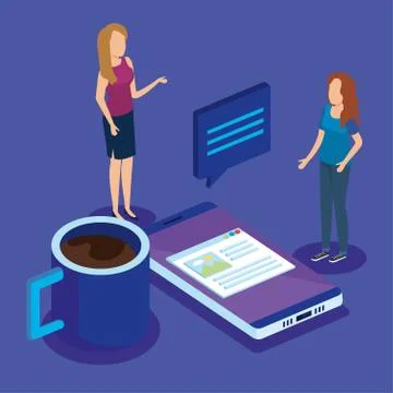 Digital technology with teamwork isometrics Stock Illustration