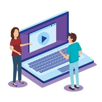 Digital technology with teamwork people isometric Illustrazione stock