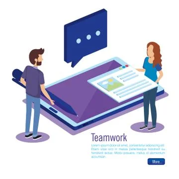 Digital technology with teamwork people isometric Stock Illustration