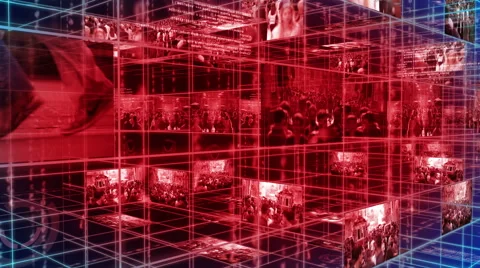 Digital technology text numbers with video rotating backgorund 4K blue+red Video stock 68568963