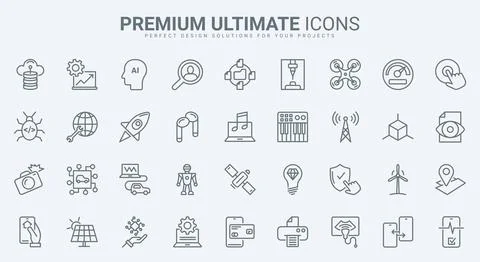 Digital technology thin line icons set, AI machine learning, smart home and 스톡 일러스트