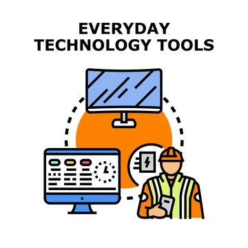 Digital technology tools managing smart industrial systems Stock Illustration