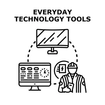 Digital technology tools managing smart industrial systems Stock Illustration