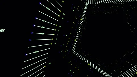 Digital technology tunnel with flowing geometric data streams Stock Footage 327575760