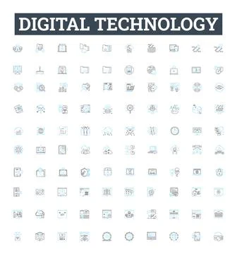 Digital technology vector line icons set. Digital, Technology, Computers Illustrazione stock