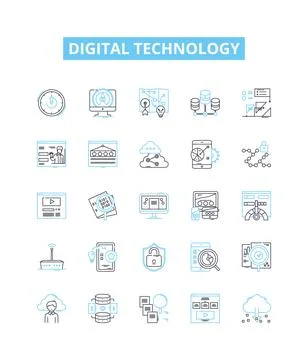 Digital technology vector line icons set. Digital, Technology, Computers Illustrazione stock