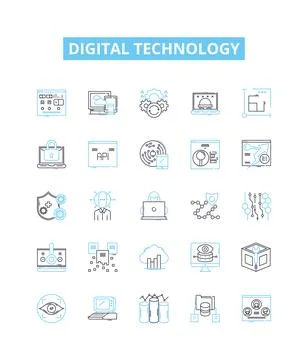 Digital technology vector line icons set. Digital, Technology, Computers Illustrazione stock