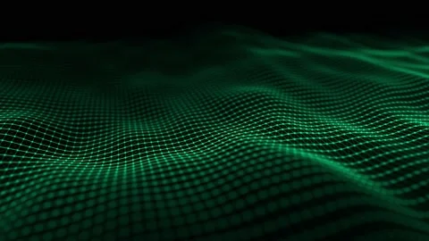 Digital technology wave. Dark cyberspace with green motion dots and lines. Video stock 207750982