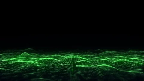 Digital technology wave. Dark cyberspace with green motion dots and lines. Stock-Footage 314111827