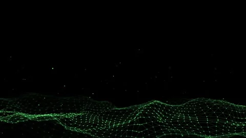 Digital technology wave with dust. Dark cyberspace with green dots and lines. Stock-Footage 314109922