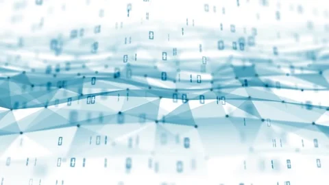 Digital technology wavy dots triangle shapes with loop binary numbers Stock Footage 347507529