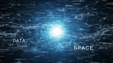 Digital technology word cloud with lines and glowing light animation Stock Footage 341897667