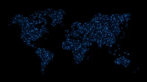 Digital Technology World Map Animation. Glowing Connections in Global Blue World Stock Footage 254883003