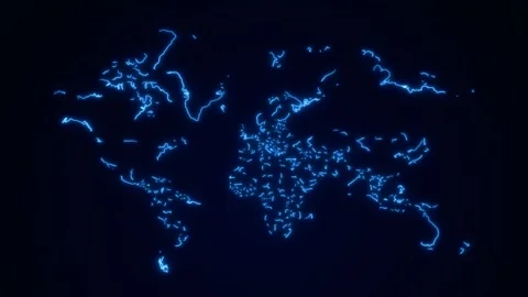 Digital Technology World Map Animation. Glowing Connections in Global Blue World Stock Footage 254883574