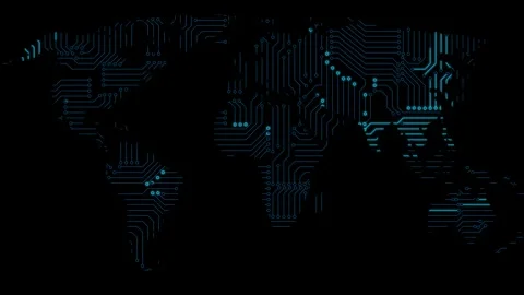 Digital Technology World Map Animation. Glowing Connections in Global Blue World Stock Footage 321007679