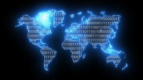 Digital technology world map binary code animation isolated on black background Stock Footage 321137523