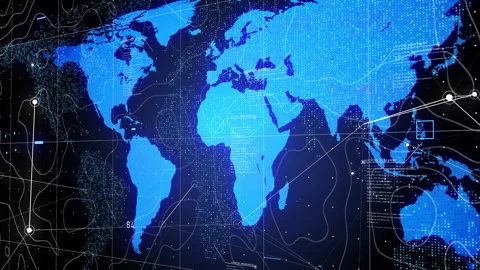 Digital Technology World Map Interconnected Nodes Stock Footage 342393625