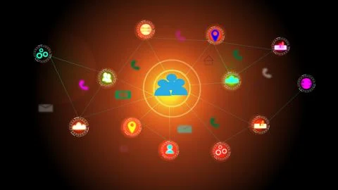 Digital technology world map with interface Concept of global business tech.. Stock Illustration