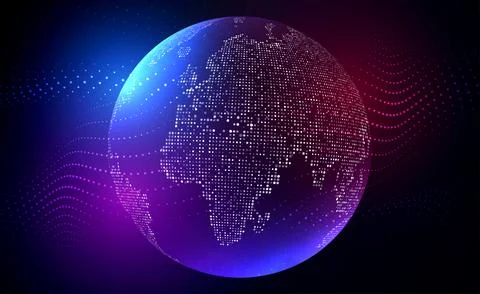 Digital technology worldwide global network internet connection blue background Illustrazione stock