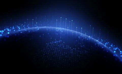 Digital technology worldwide global network internet connection blue background Stock Illustration