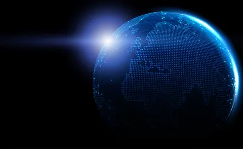 Digital technology worldwide global network internet connection blue background Stock Illustration