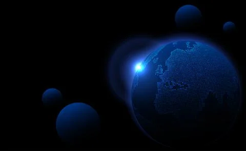 Digital technology worldwide global network internet connection blue background Illustrazione stock
