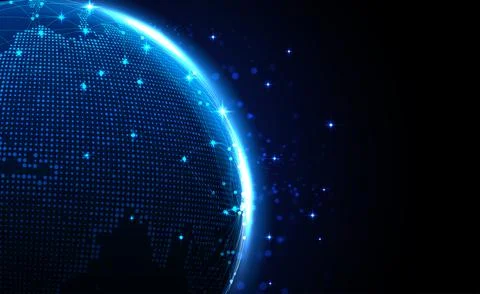Digital technology worldwide global network internet connection blue background Stock Illustration