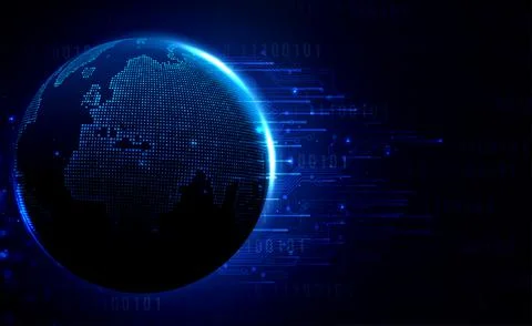 Digital technology worldwide global network internet connection blue background Stock Illustration