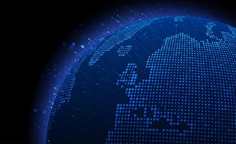 Digital technology worldwide global network internet connect blue background Stock Illustration