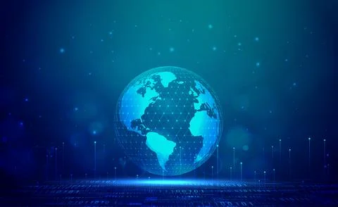 Digital technology worldwide global network internet connection blue green tech Stock Illustration