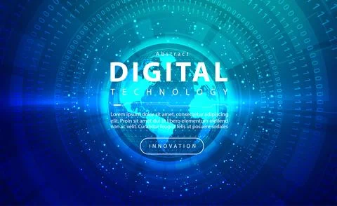 Digital technology worldwide global network internet connection blue green tech Stock Illustration