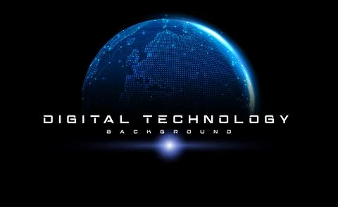 Digital technology worldwide global network internet connection blue background Stock Illustration