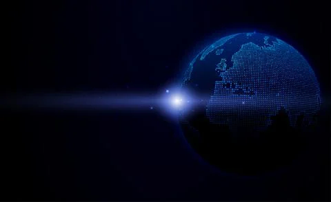 Digital technology worldwide global network internet connection blue background Illustrazione stock