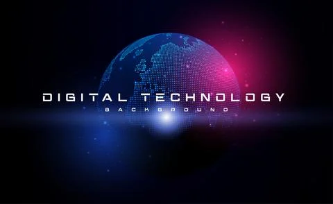 Digital technology worldwide global network internet connection blue background Stock Illustration
