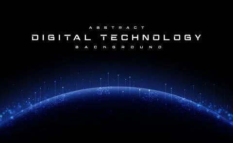 Digital technology worldwide global network internet connection blue background Stock Illustration