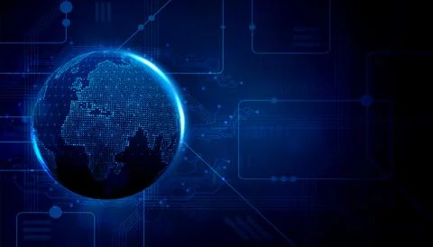 Digital technology worldwide global network internet connection blue background Stock Illustration