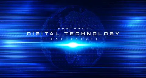 Digital technology worldwide global network internet connection blue background Illustrazione stock