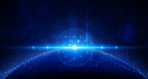 Digital technology worldwide global network internet connection blue background Stock Illustration