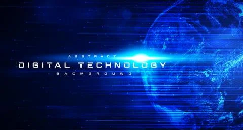 Digital technology worldwide global network internet connection blue background Illustrazione stock