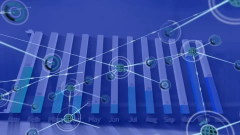 Digital tech's global impact on business shown through a cityscape graph video. Stock Footage 326304517