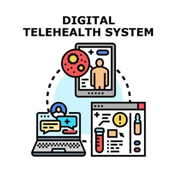 Digital telehealth system providing remote medical assistance Illustrazione stock